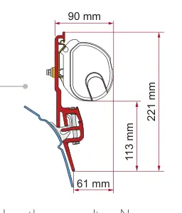 F35pro / F35 – montaż na ścianie – rysunek techniczny (katalog Fiamma, s. 119)