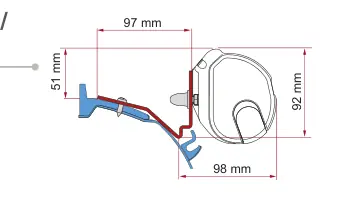F35pro / F35 – montaż na ścianie – rysunek techniczny (katalog Fiamma, s. 120)