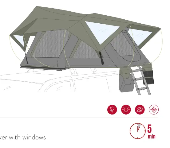 Namiot dachowy – Moonlight Tent (s. 154–155) – rysunek techniczny (katalog Fiamma, s. 154)