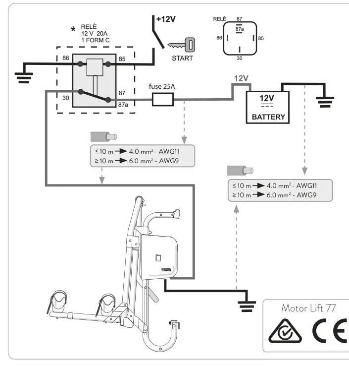 Carry-Bike Lift 77 / Motor Lift 77 – rysunek techniczny (katalog Fiamma, s. 177)