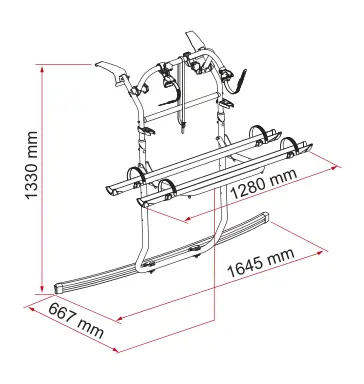 Carry-Bike Ford Custom V710 / VW Transporter ≥ 2025 – rysunek techniczny (katalog Fiamma, s. 208)