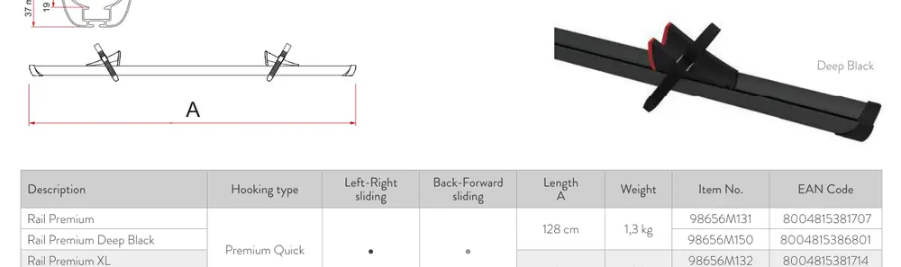 Rail Premium / XL – rysunek techniczny (katalog Fiamma, s. 229)