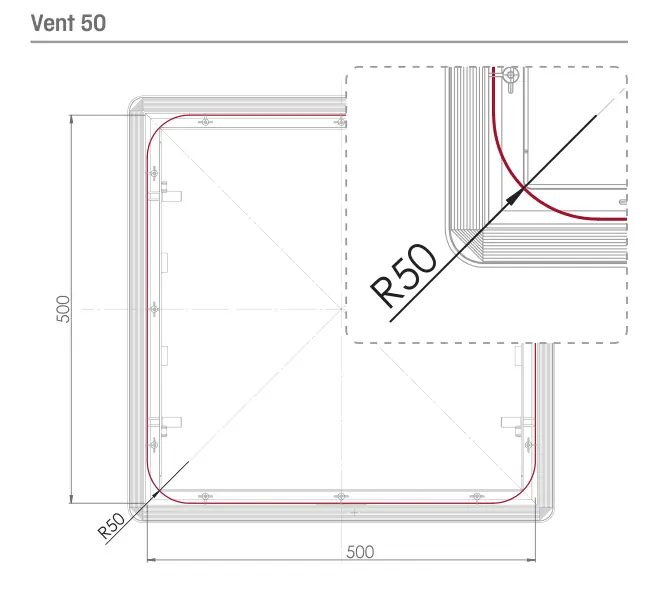 Montaż – promień frezowania – rysunek techniczny (katalog Fiamma, s. 241)