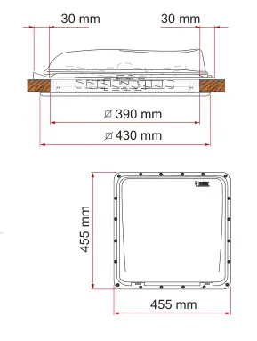 Turbo-Vent Premium – rysunek techniczny (katalog Fiamma, s. 253)