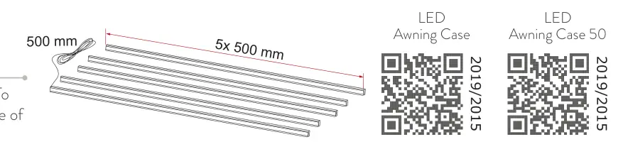 Oświetlenie LED do markiz – rysunek techniczny (katalog Fiamma, s. 265)