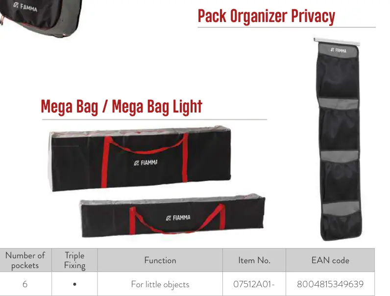 Pack Organizer / Mega Bag – rysunek techniczny (katalog Fiamma, s. 280)