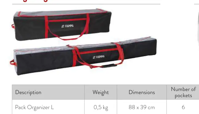 Pack Organizer / Mega Bag – rysunek techniczny (katalog Fiamma, s. 280)